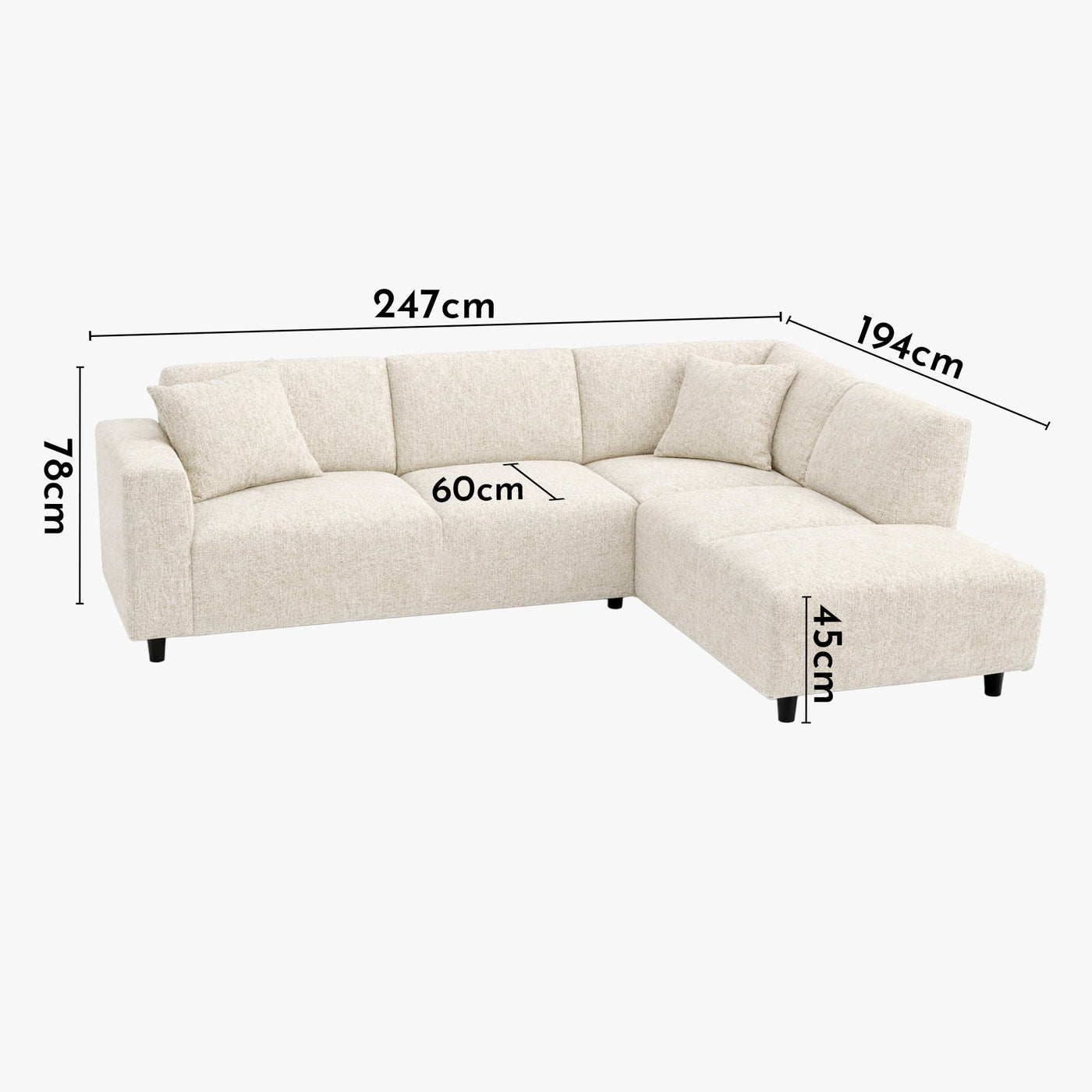MUNICH Canapé d'angle en tissu beige - Angle droit - Canapés d'angle - Mobilier Deco