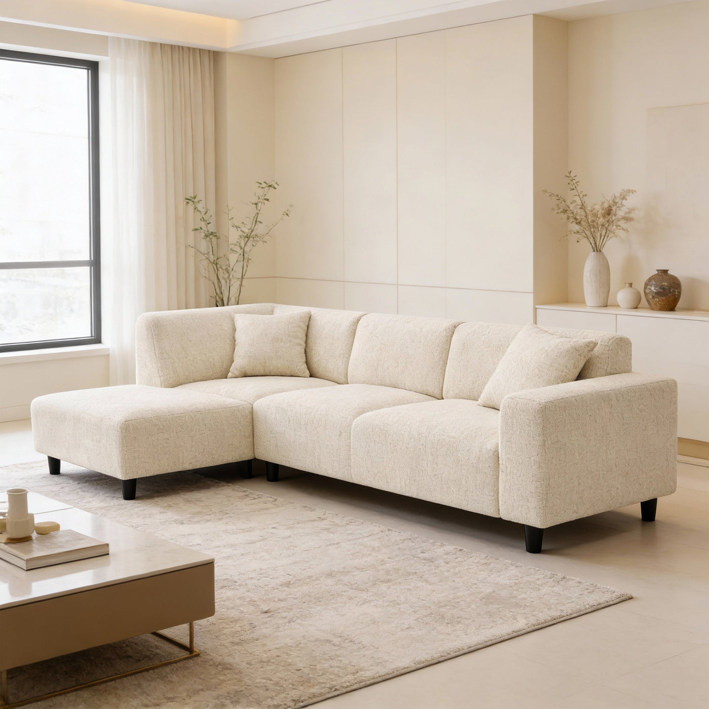 MUNICH Canapé d'angle en tissu beige foncé - Angle gauche - Canapés d'angle - Mobilier Deco