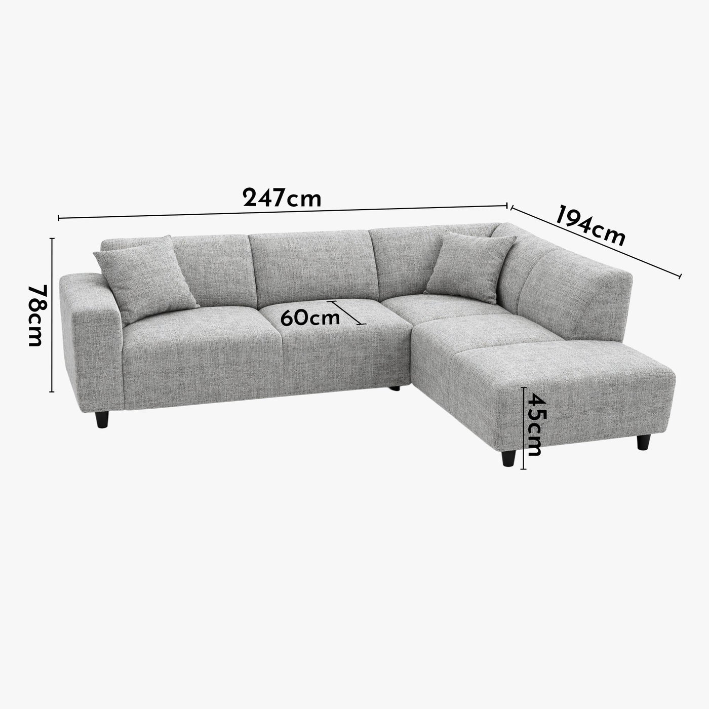 MUNICH Canapé d'angle en tissu gris - Angle droit - Canapés d'angle - Mobilier Deco