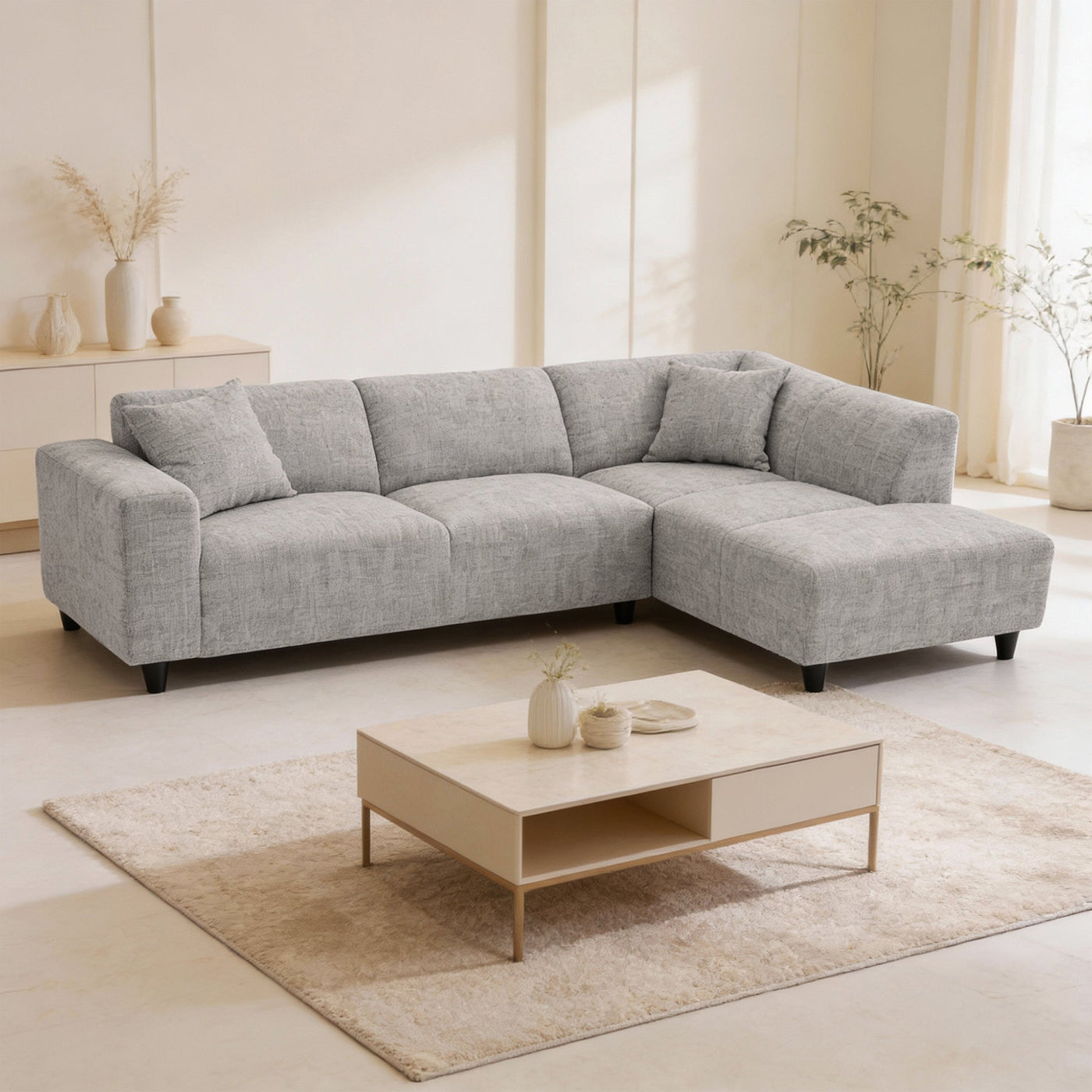 MUNICH Canapé d'angle en tissu gris - Angle droit - Canapés d'angle - Mobilier Deco