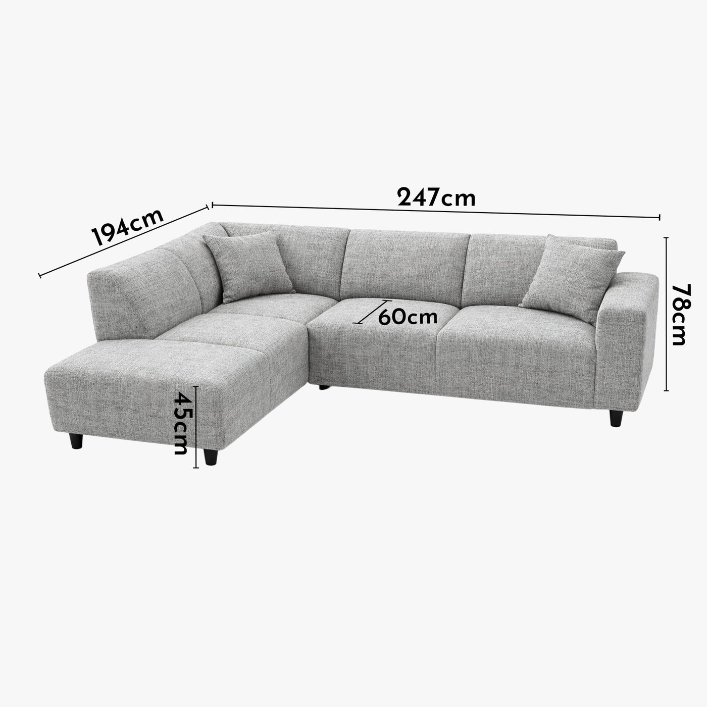 MUNICH Canapé d'angle en tissu gris - Angle gauche - Canapés d'angle - Mobilier Deco