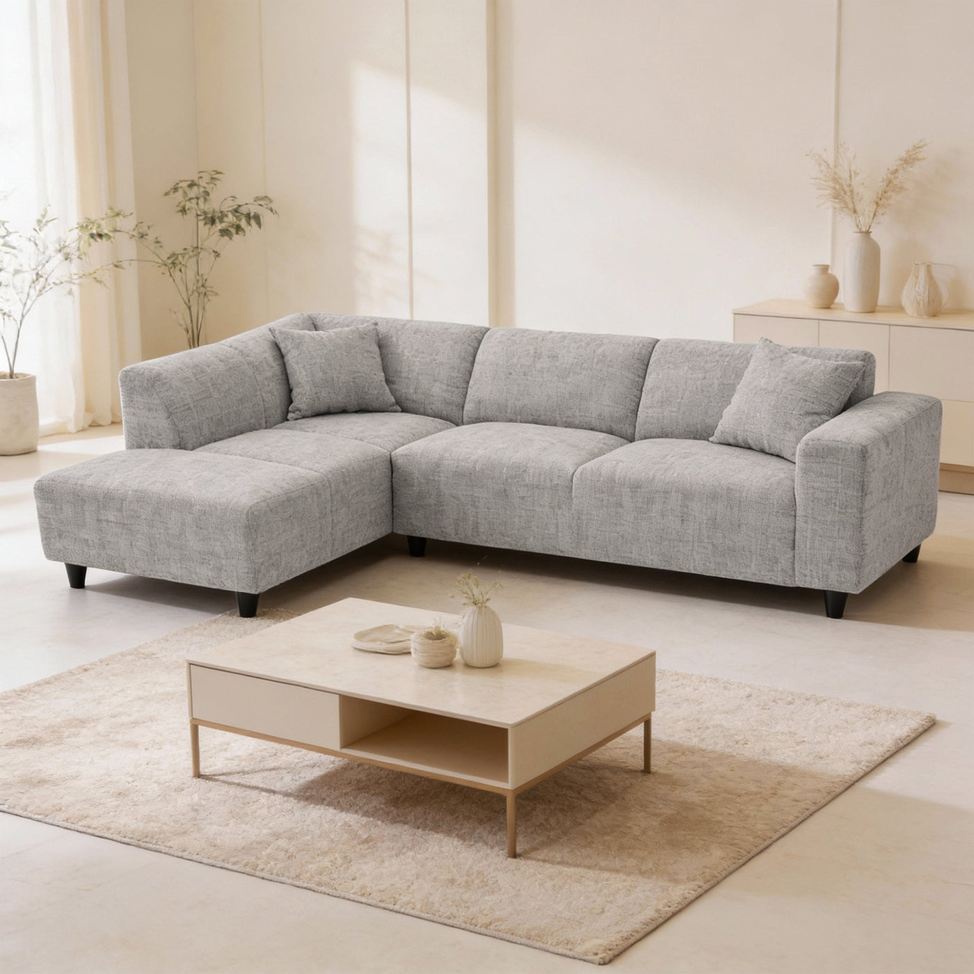 MUNICH Canapé d'angle en tissu gris - Angle gauche - Canapés d'angle - Mobilier Deco