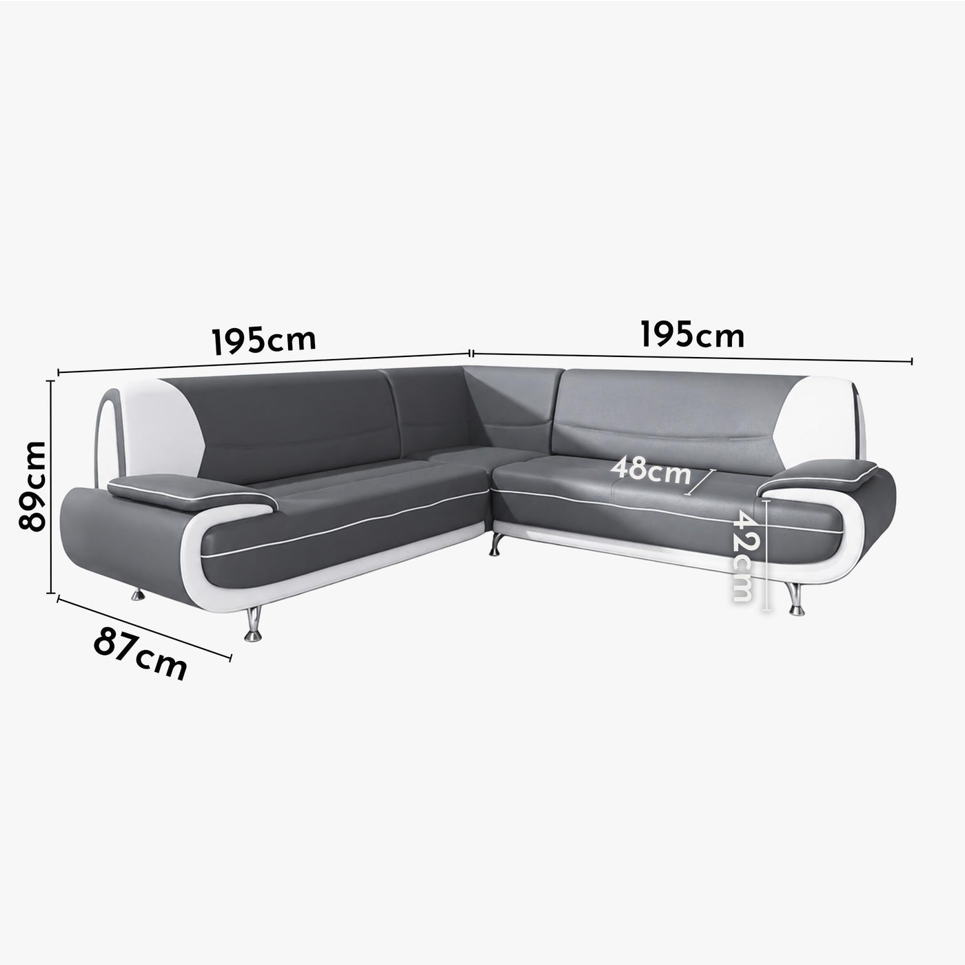 MUZA Canapé d'angle design en simili cuir gris et blanc - Canapés d'angle - Mobilier Deco