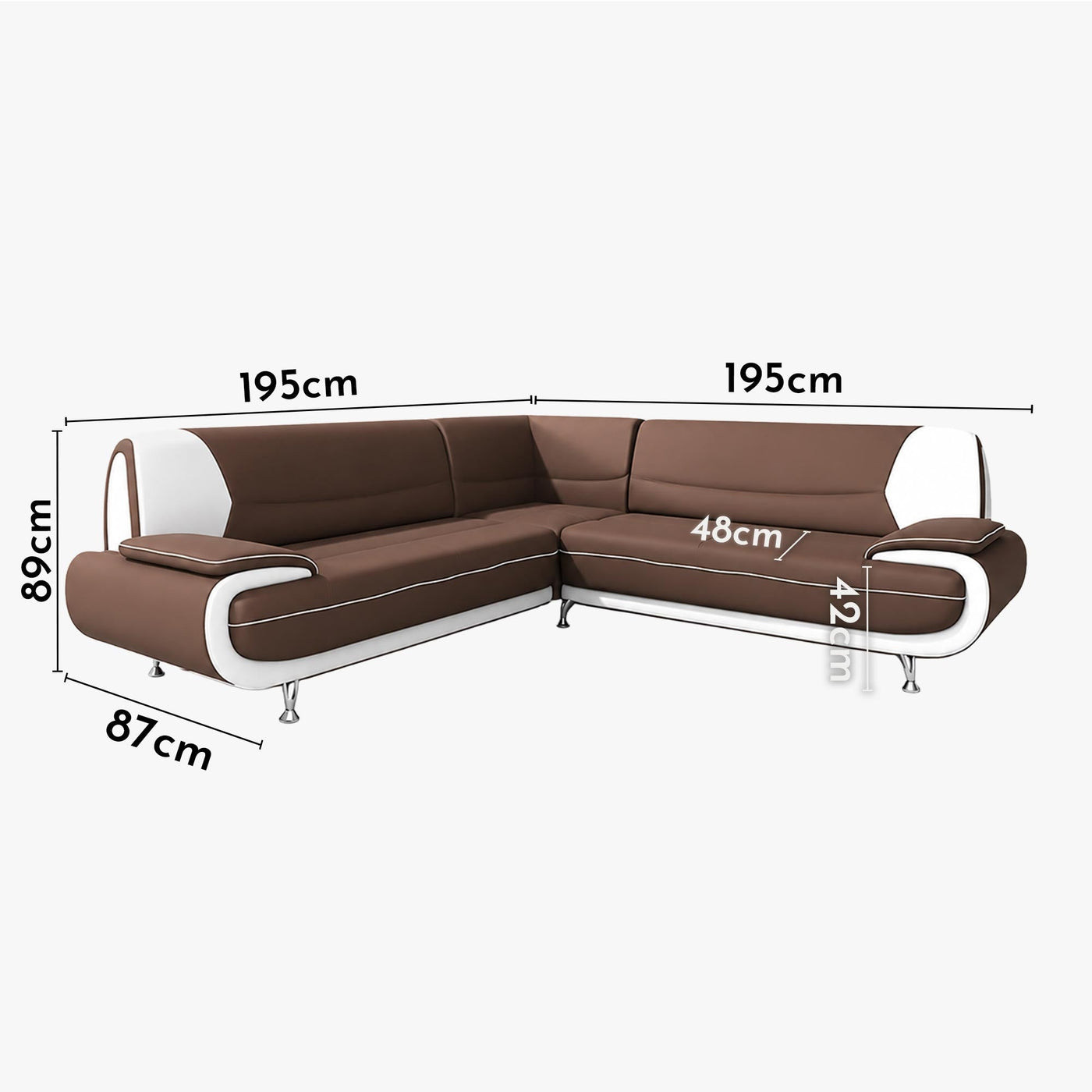 MUZA Canapé d'angle design en simili cuir marron et blanc - Canapés d'angle - Mobilier Deco