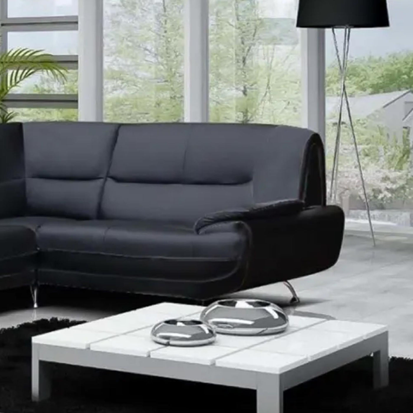 MUZA Canapé d'angle design en simili cuir noir - Canapés d'angle - Mobilier Deco