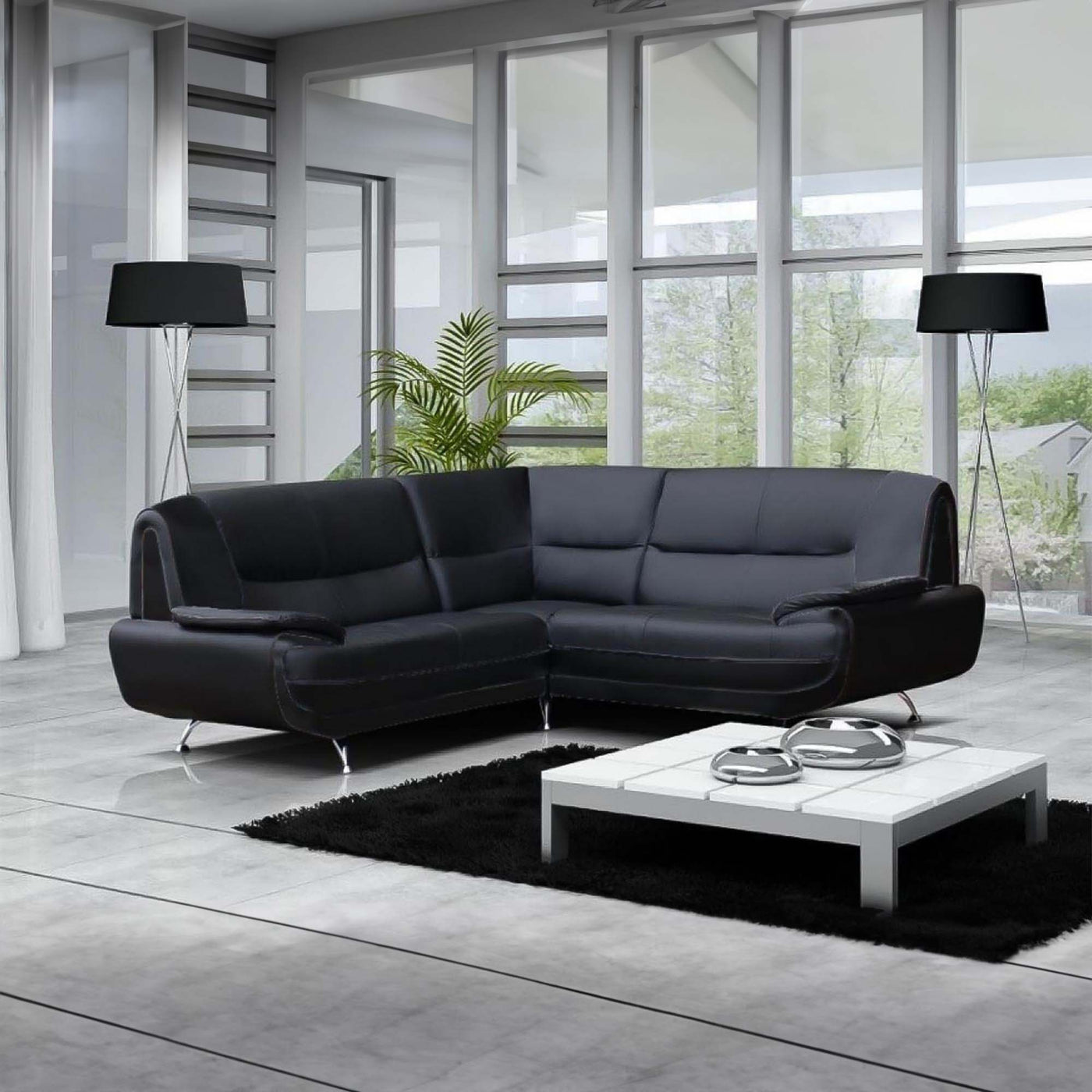 MUZA Canapé d'angle design en simili cuir noir - Canapés d'angle - Mobilier Deco