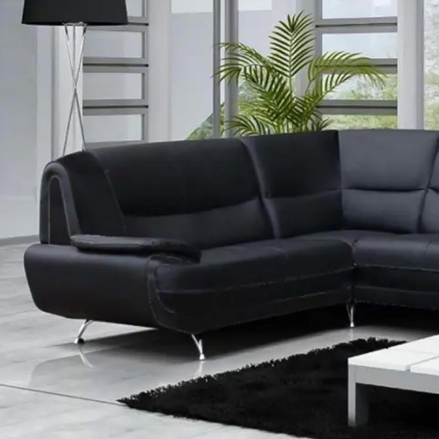 MUZA Canapé d'angle design en simili cuir noir - Canapés d'angle - Mobilier Deco