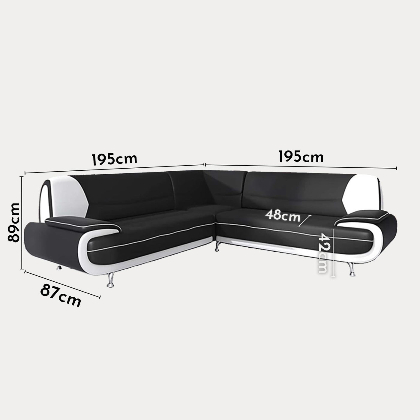 MUZA Canapé d'angle design en simili cuir noir et blanc - Canapés d'angle - Mobilier Deco