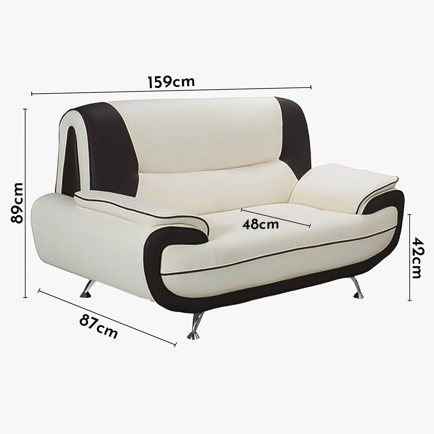 MUZA Canapé design 2 places en simili cuir blanc et noir - Canapés fixes - Mobilier Deco