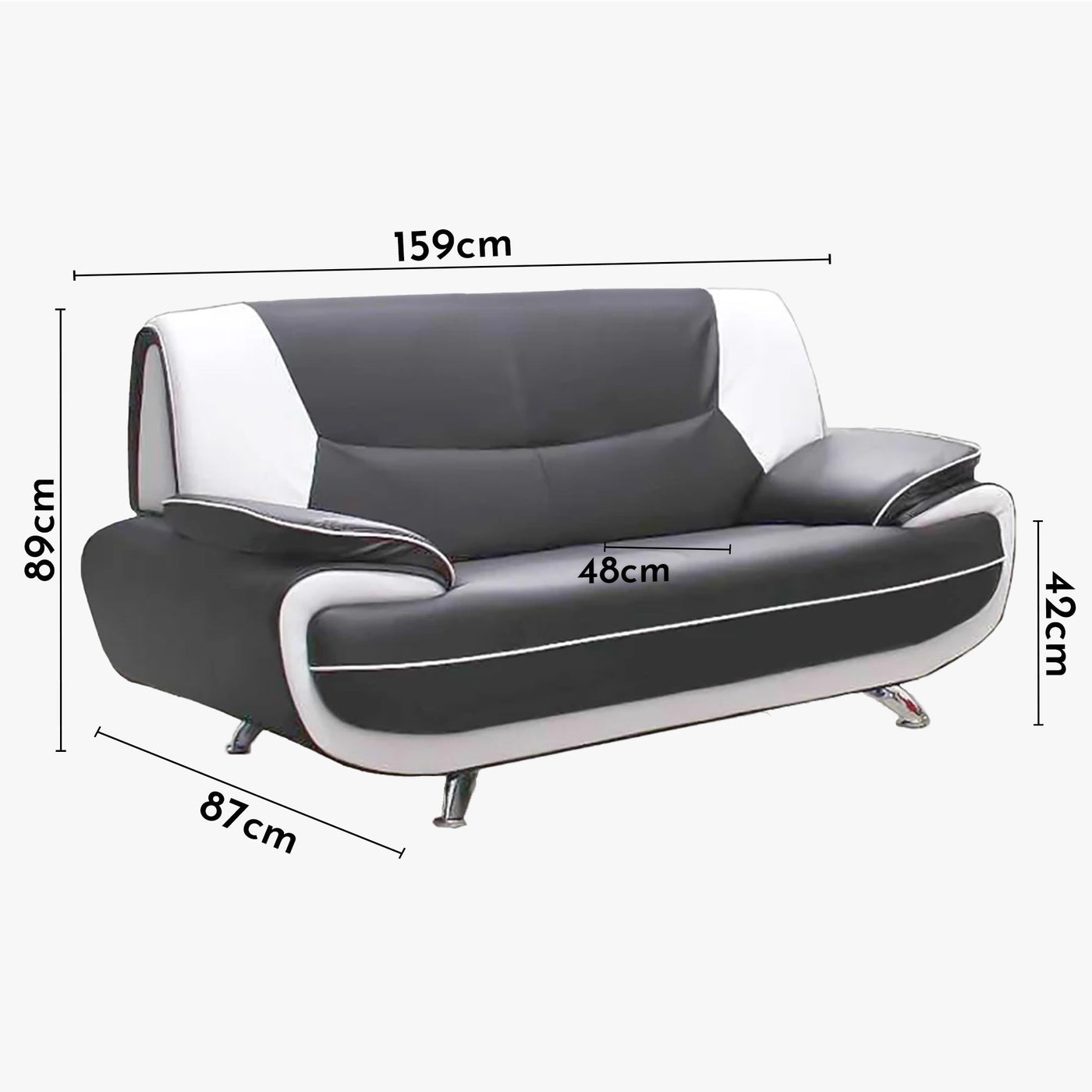 MUZA Canapé design 2 places en simili cuir gris et blanc - Canapés fixes - Mobilier Deco