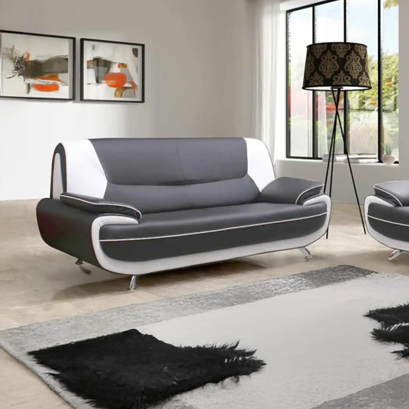 MUZA Canapé design 2 places en simili cuir gris et blanc - Canapés fixes - Mobilier Deco