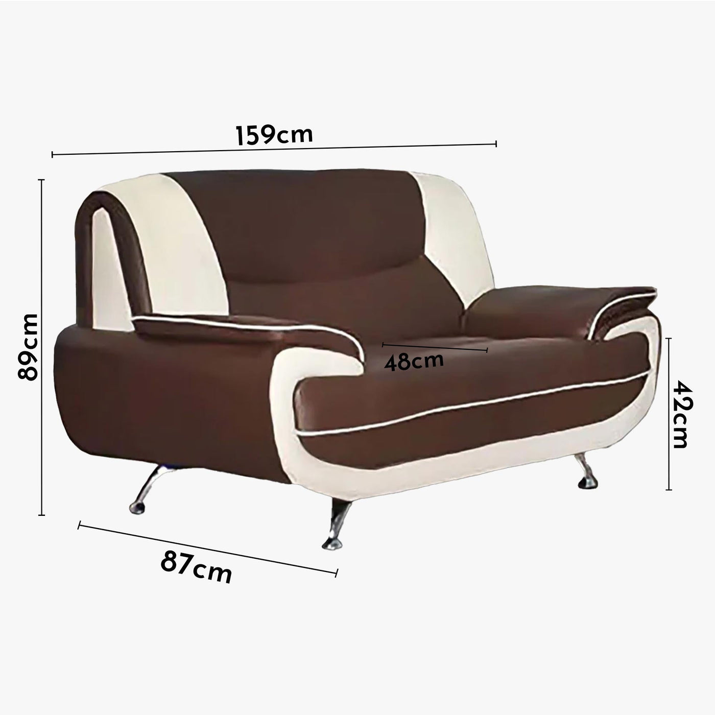 MUZA Canapé design 2 places en simili cuir marron et blanc - Canapés fixes - Mobilier Deco