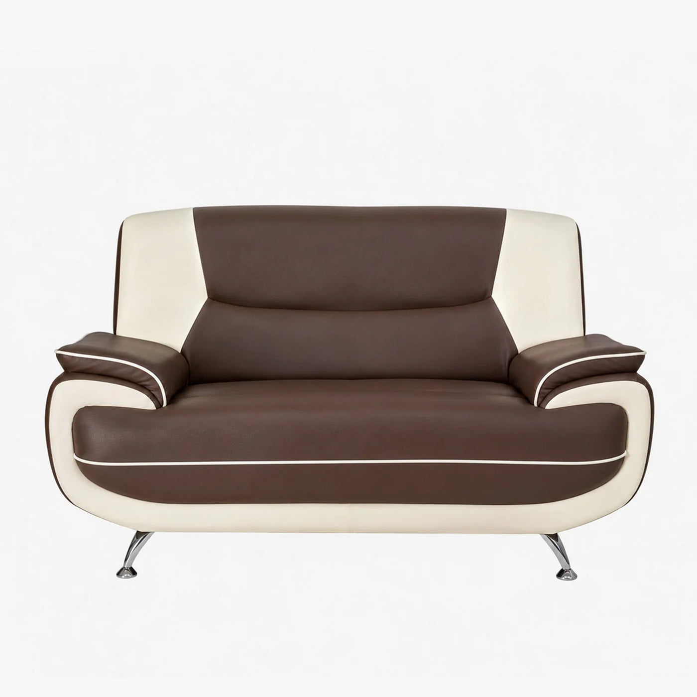 MUZA Canapé design 2 places en simili cuir marron et blanc - Canapés fixes - Mobilier Deco