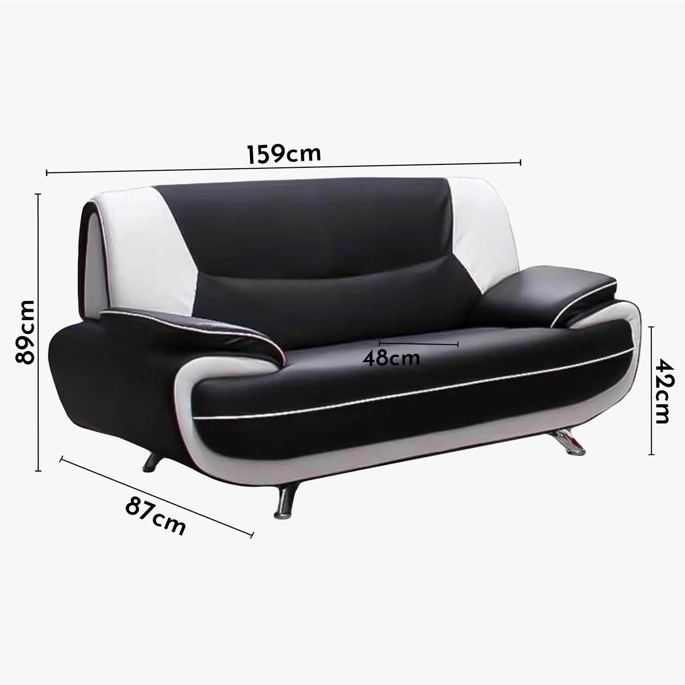 MUZA Canapé design 2 places en simili cuir noir et blanc - Canapés fixes - Mobilier Deco