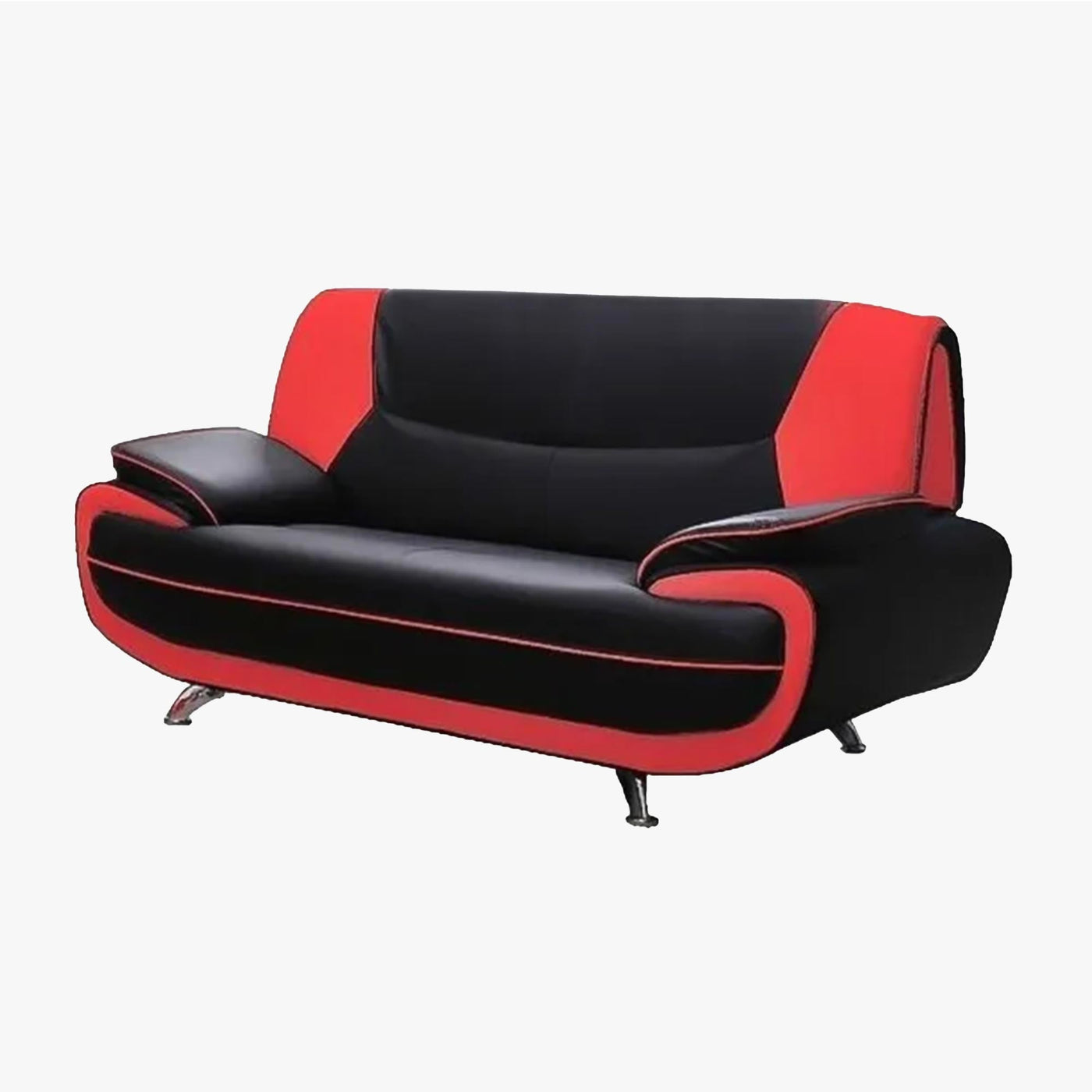 MUZA Canapé design 2 places en simili cuir noir et rouge - Canapés fixes - Mobilier Deco