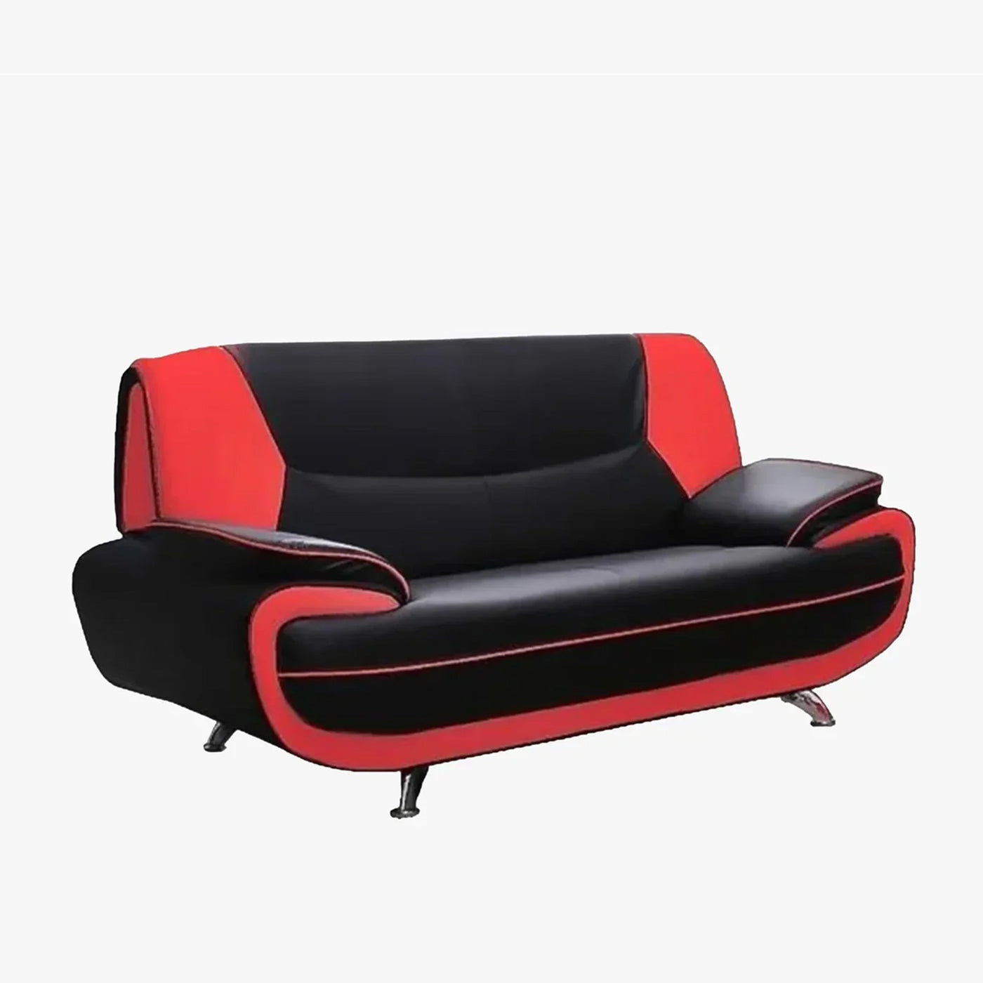 MUZA Canapé design 2 places en simili cuir noir et rouge - Canapés fixes - Mobilier Deco