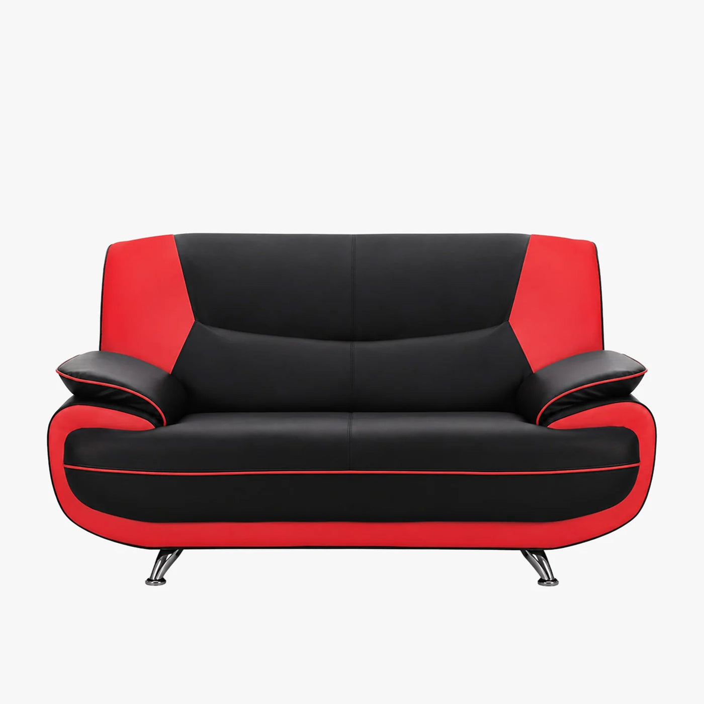 MUZA Canapé design 2 places en simili cuir noir et rouge - Canapés fixes - Mobilier Deco