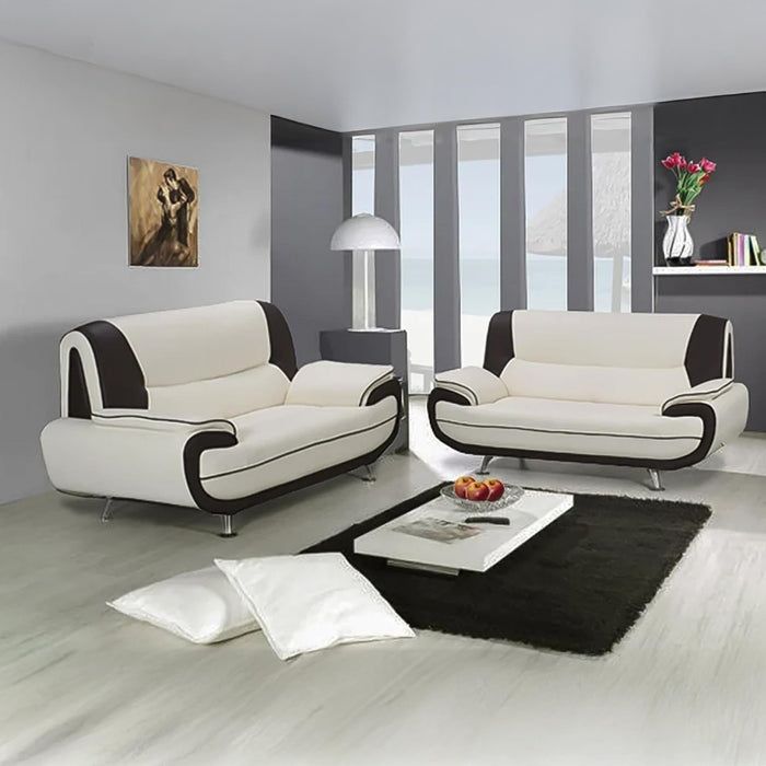 MUZA Canapé design 3 places en simili cuir blanc et noir