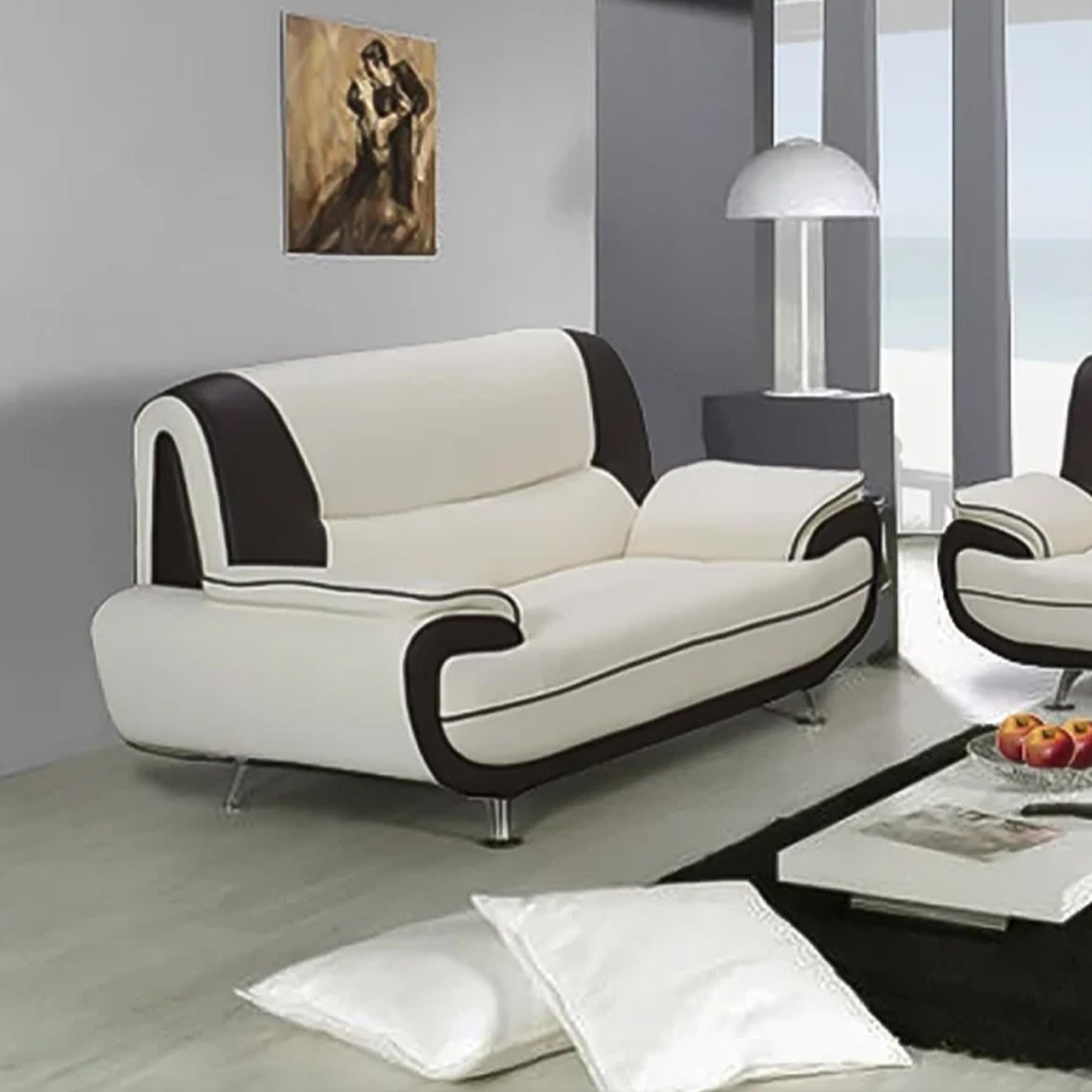 MUZA Canapé design 3 places en simili cuir blanc et noir - Canapés fixes - Mobilier Deco