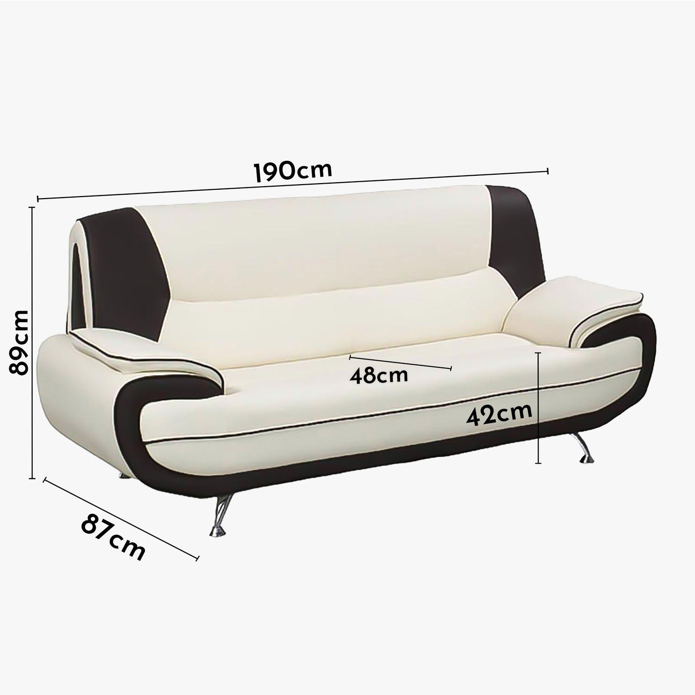 MUZA Canapé design 3 places en simili cuir blanc et noir - Canapés fixes - Mobilier Deco