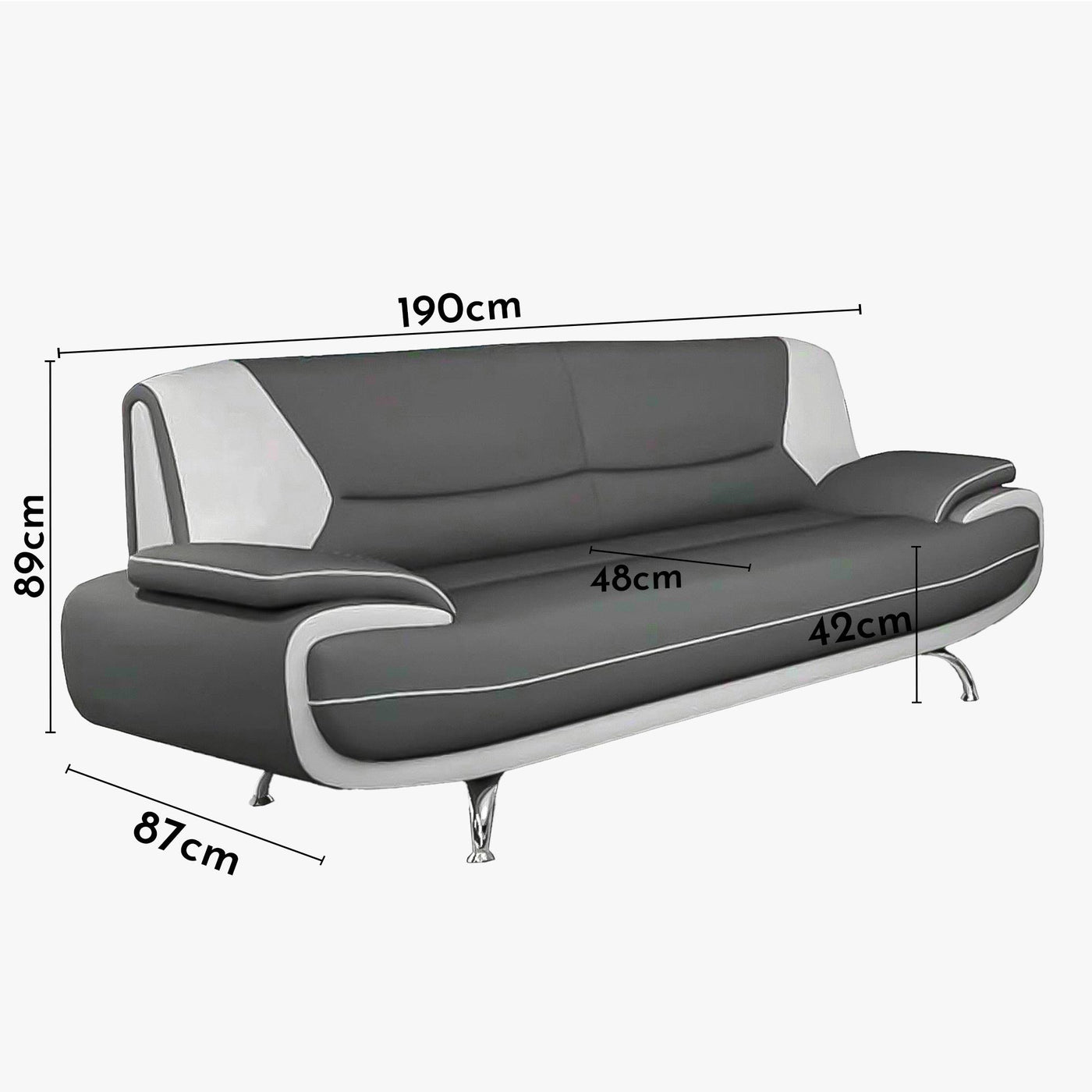 MUZA Canapé design 3 places en simili cuir gris et blanc - Canapés fixes - Mobilier Deco