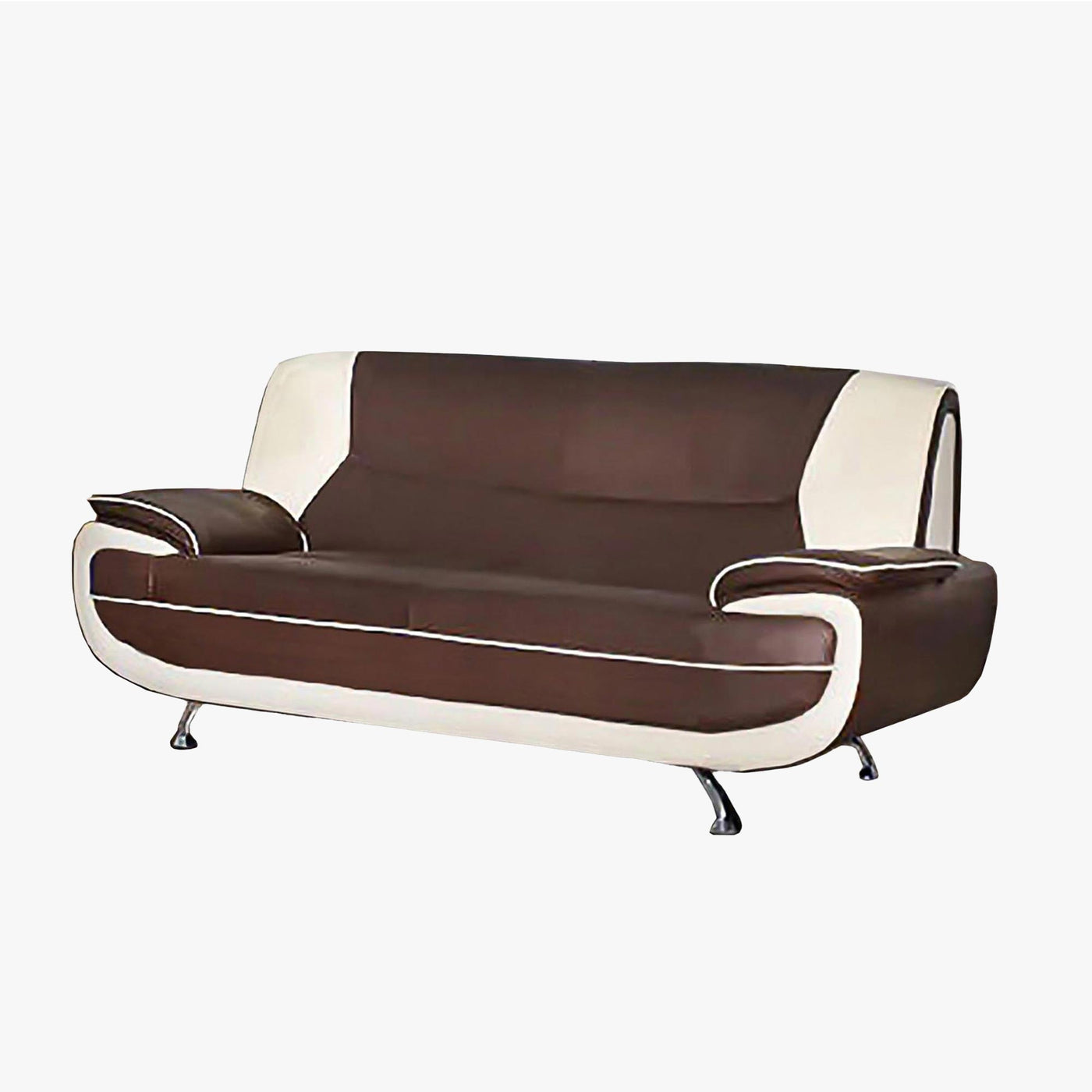 MUZA Canapé design 3 places en simili cuir marron et blanc - Canapés fixes - Mobilier Deco