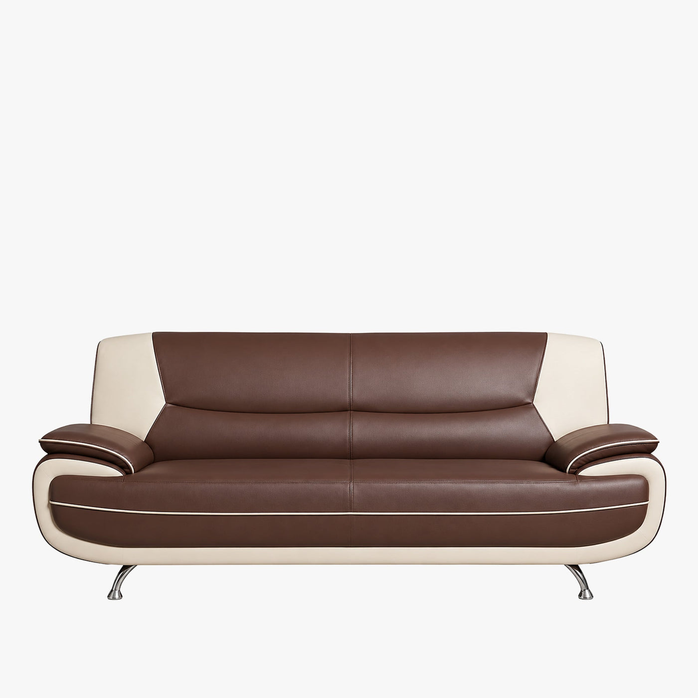 MUZA Canapé design 3 places en simili cuir marron et blanc - Canapés fixes - Mobilier Deco