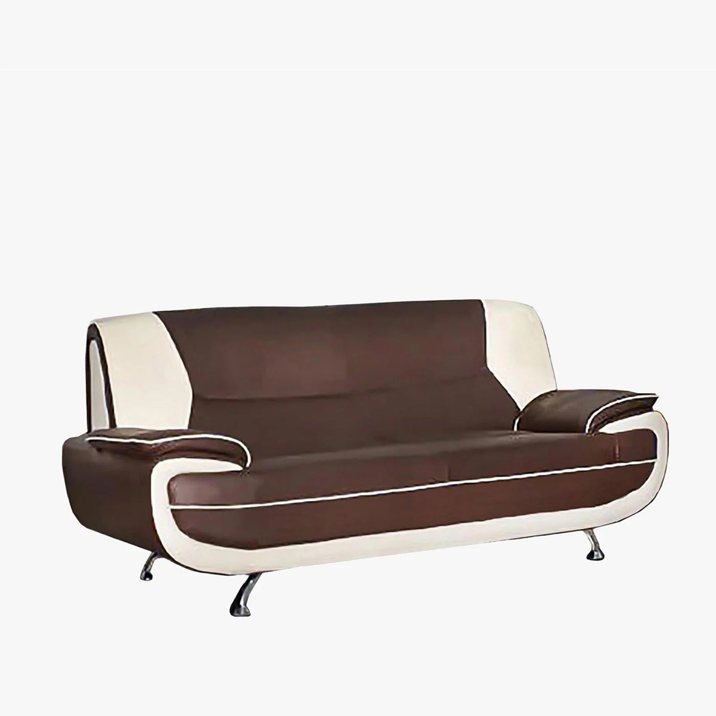 MUZA Canapé design 3 places en simili cuir marron et blanc - Canapés fixes - Mobilier Deco