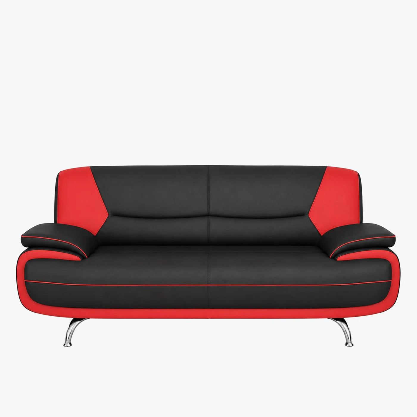 MUZA Canapé design 3 places en simili cuir noir et rouge - Canapés fixes - Mobilier Deco