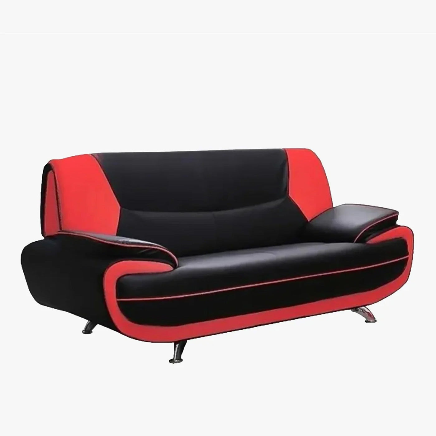 MUZA Canapé design 3 places en simili cuir noir et rouge - Canapés fixes - Mobilier Deco