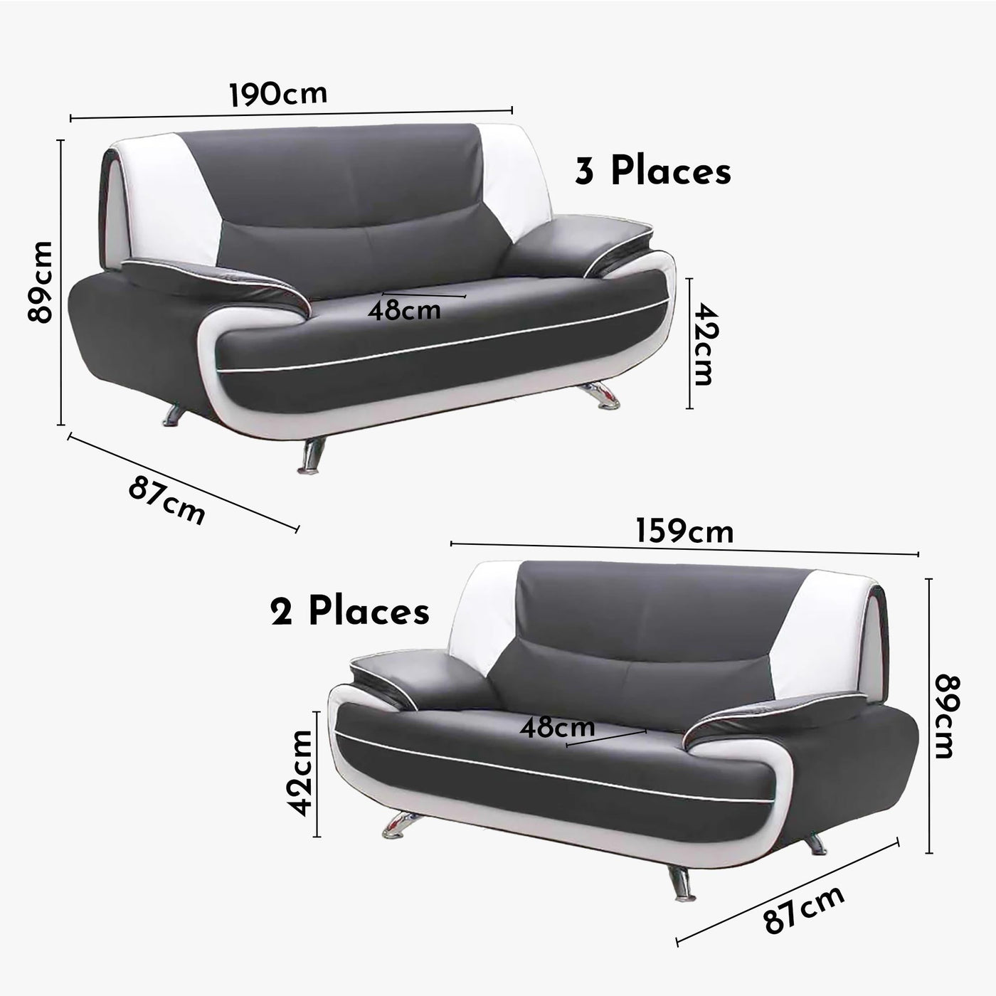 MUZA Ensemble canapé design en simili cuir gris et blanc - Ensemble de canapés - Mobilier Deco