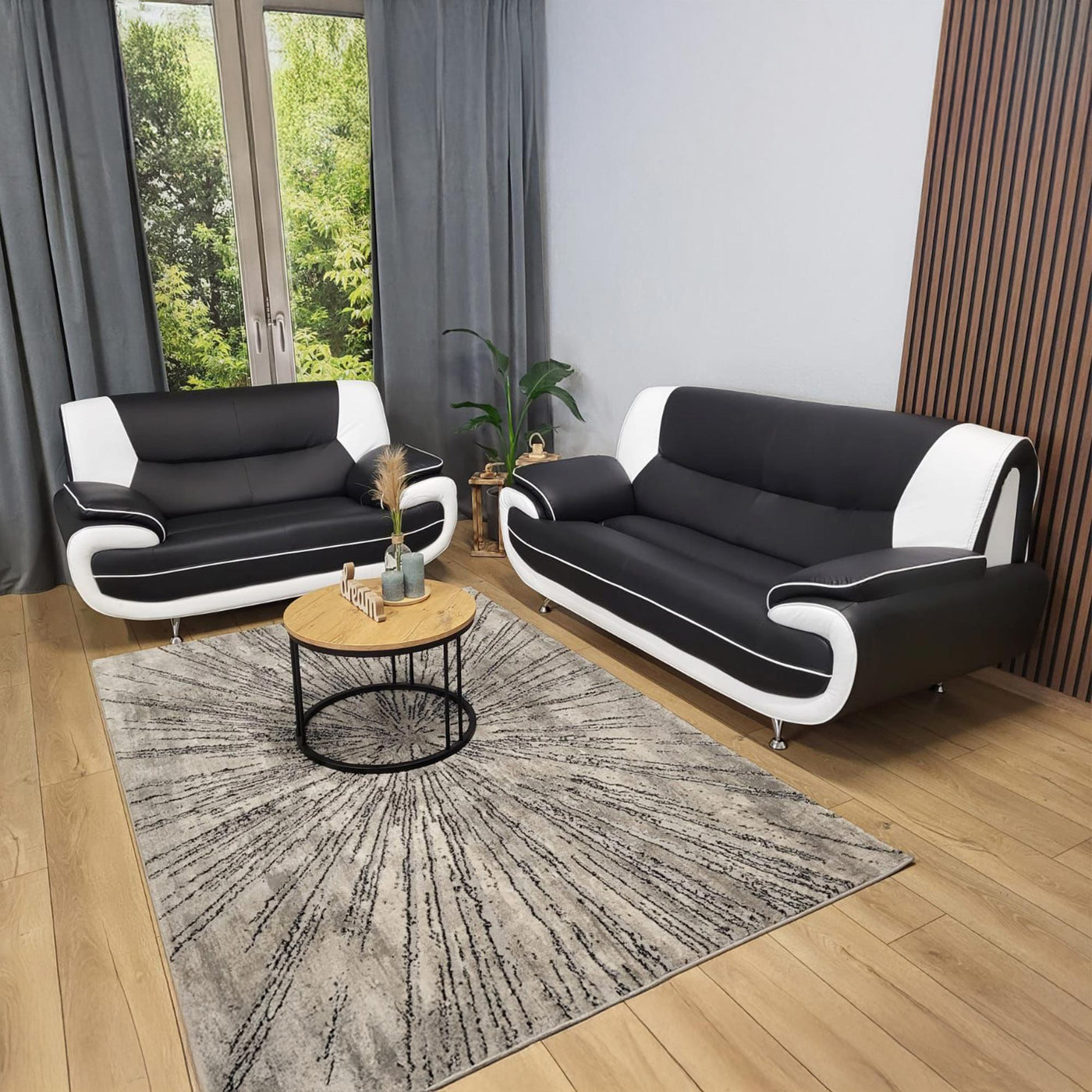 MUZA Ensemble canapé design en simili cuir noir et blanc - Ensemble de canapés - Mobilier Deco
