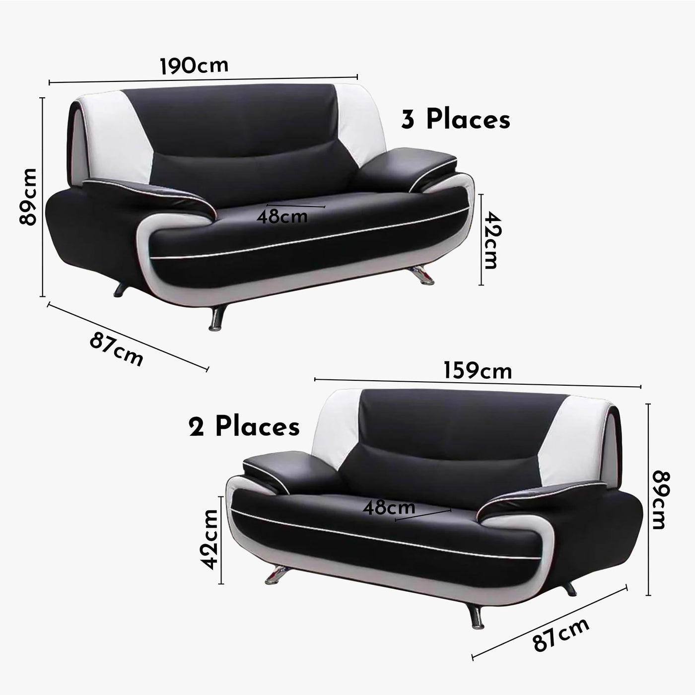 MUZA Ensemble canapé design en simili cuir noir et blanc - Ensemble de canapés - Mobilier Deco