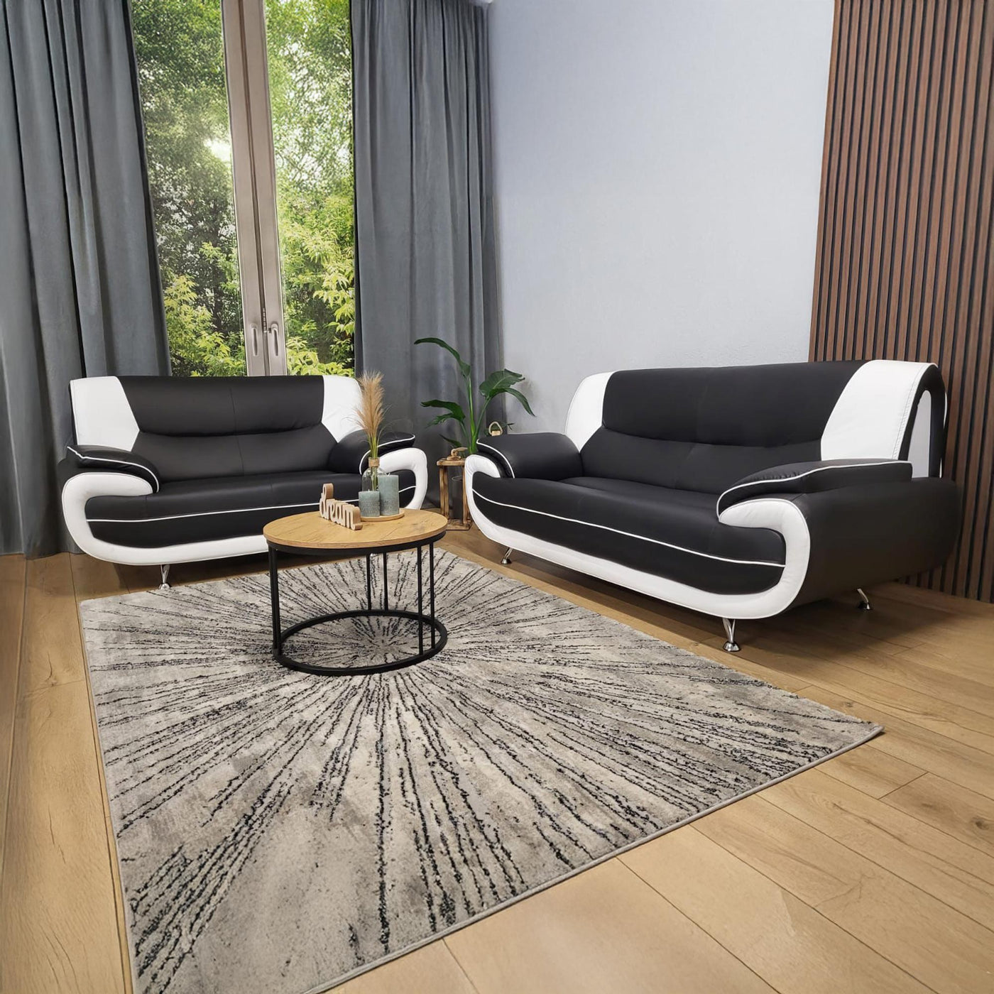 MUZA Ensemble canapé design en simili cuir noir et blanc - Ensemble de canapés - Mobilier Deco