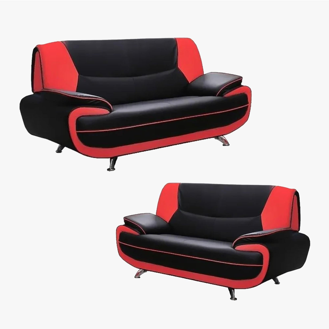 MUZA Ensemble canapé design en simili cuir noir et rouge - Ensemble de canapés - Mobilier Deco