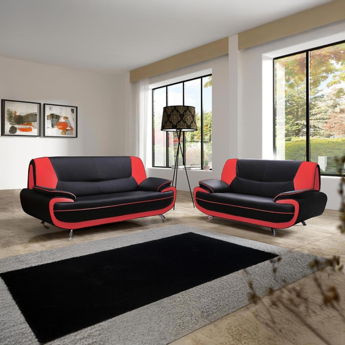 MUZA Ensemble canapé design en simili cuir noir et rouge - Ensemble de canapés - Mobilier Deco