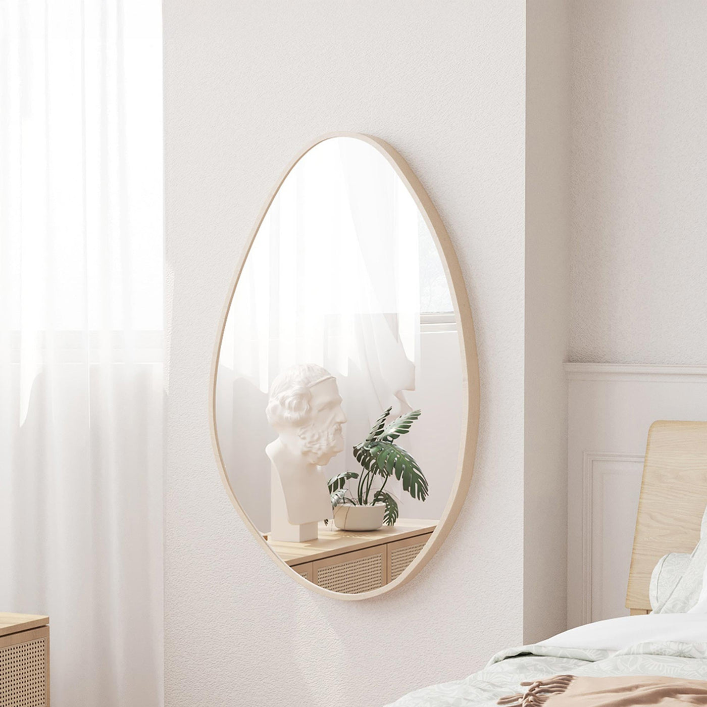 NACIA Miroir mural ovale 80x50 cm couleur chêne vieilli - Miroirs - Mobilier Deco