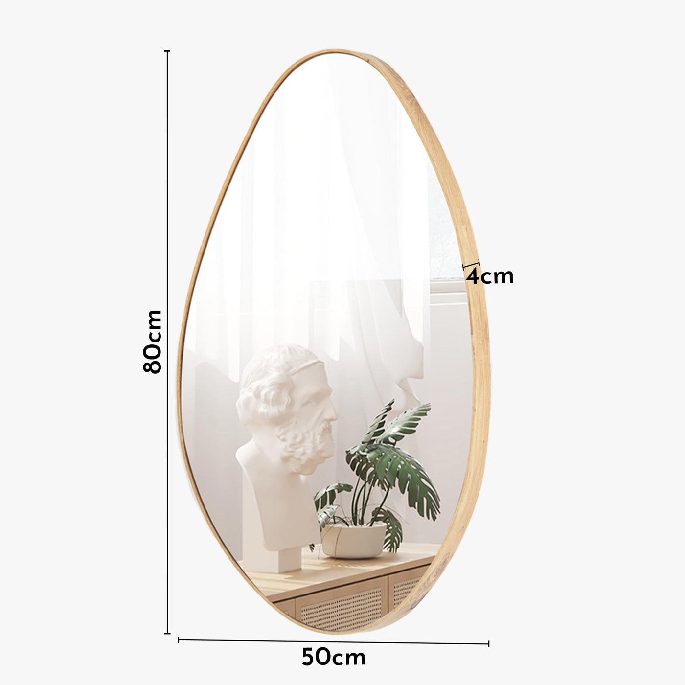 NACIA Miroir mural ovale 80x50 cm couleur chêne vieilli - Miroirs - Mobilier Deco