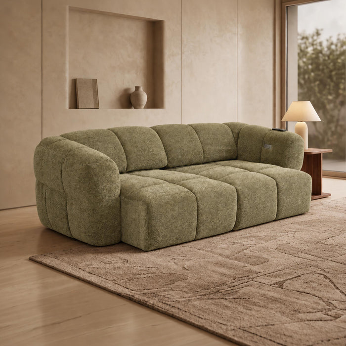 NALA Canapé 3 places relax électrique avec assises coulissantes en tissu vert