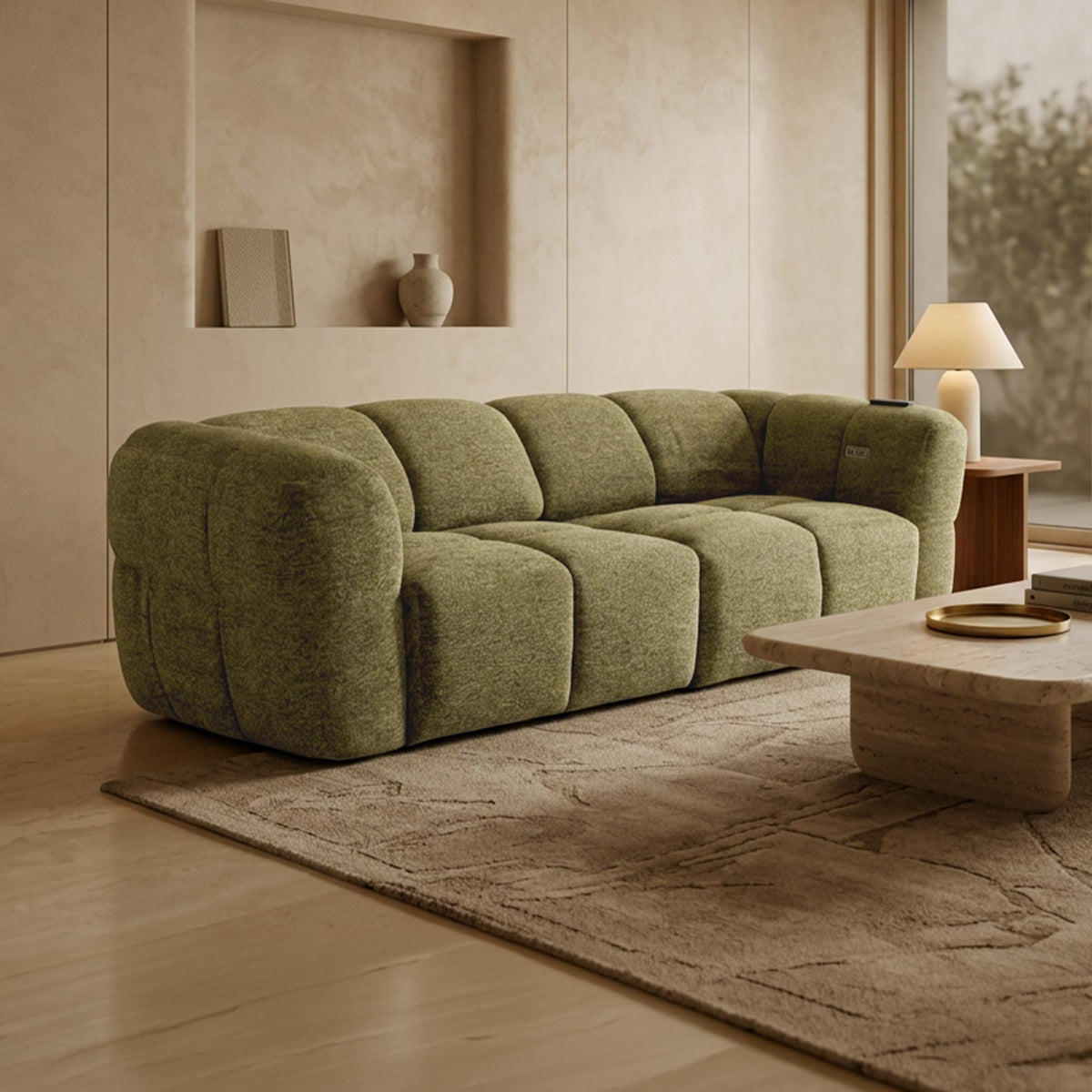 NALA Canapé 3 places relax électrique avec assises coulissantes en tissu vert - Canapé relax - Mobilier Deco