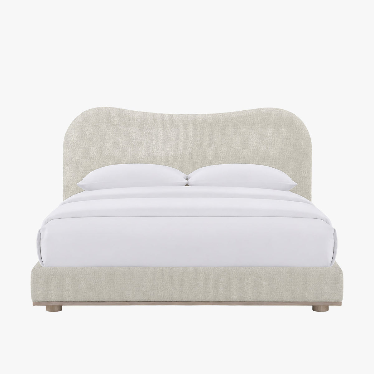 NALY Lit double en tissu beige et bois clair 140x190 cm - Lits - Mobilier Deco