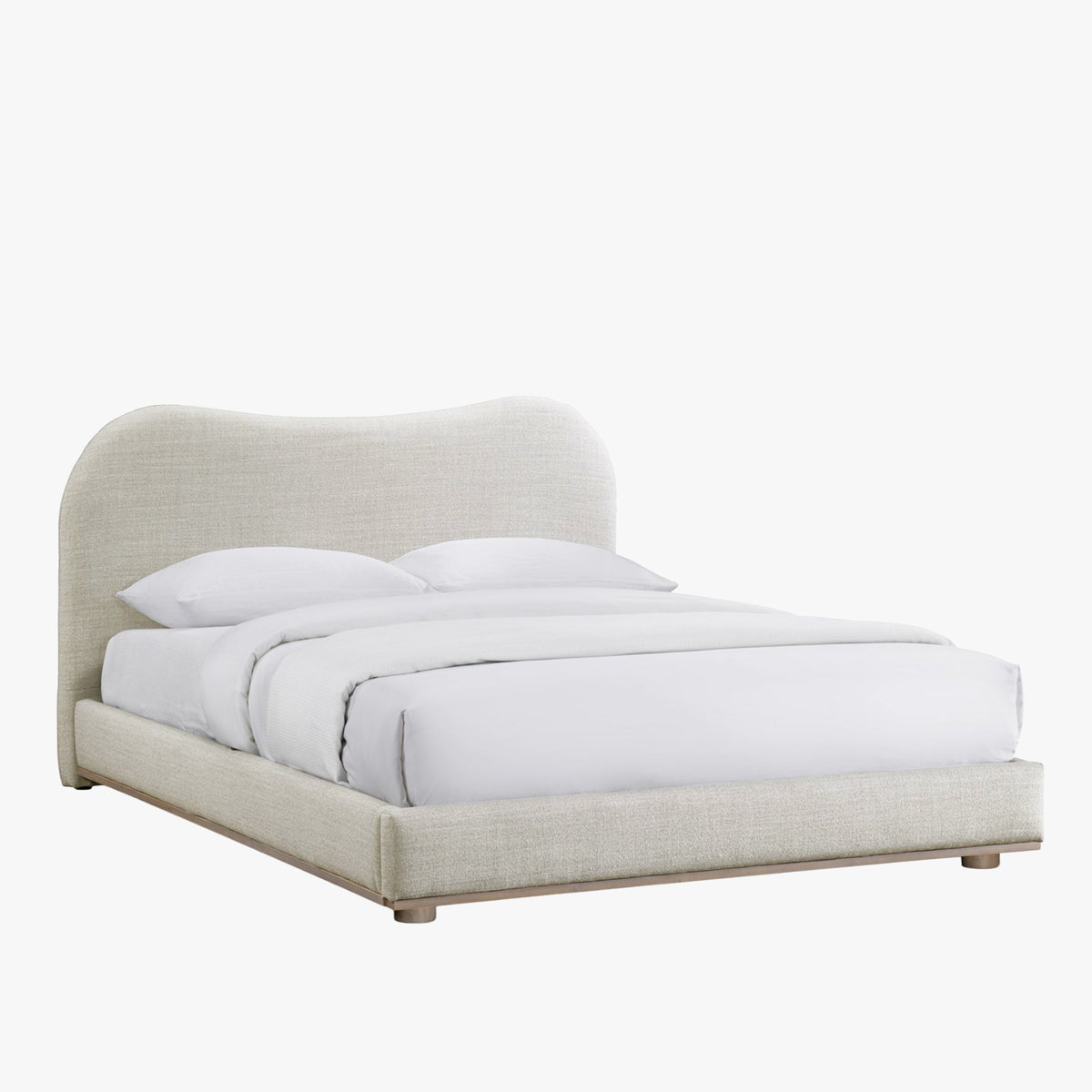 NALY Lit double en tissu beige et bois clair 140x190 cm - Lits - Mobilier Deco