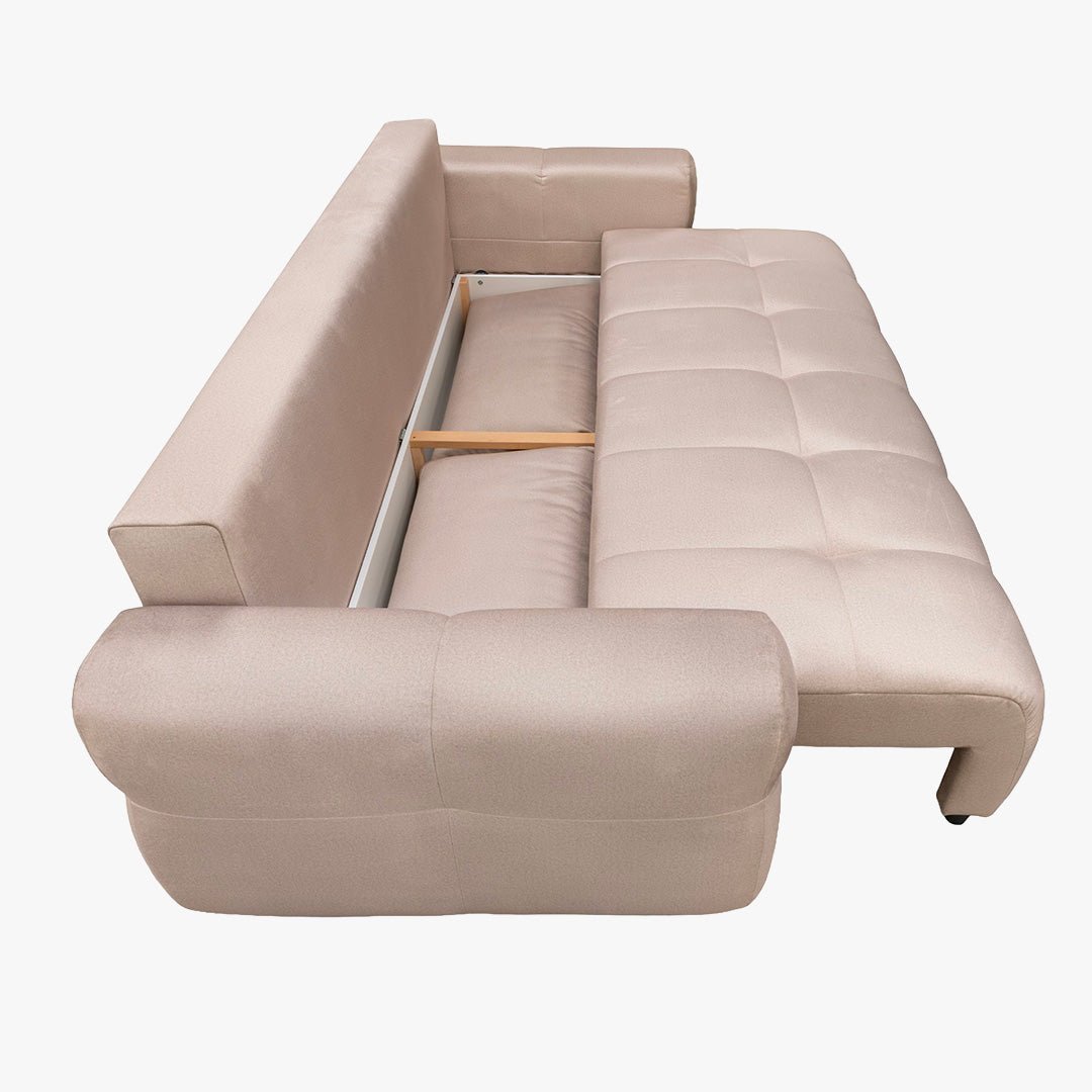 NAOMI Canapé 3 places convertible avec coffre en tissu beige - Canapés convertibles - Mobilier Deco