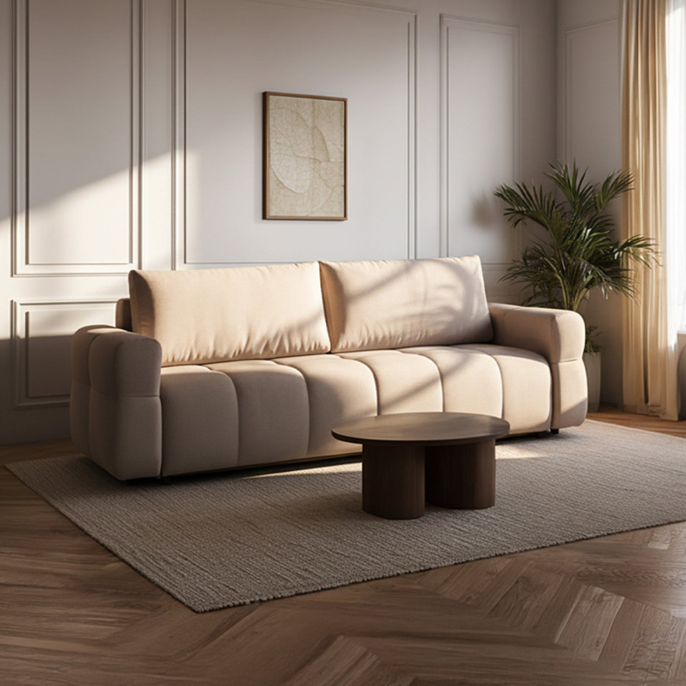 NAOMI Canapé 3 places convertible avec coffre en tissu beige - Canapés convertibles - Mobilier Deco