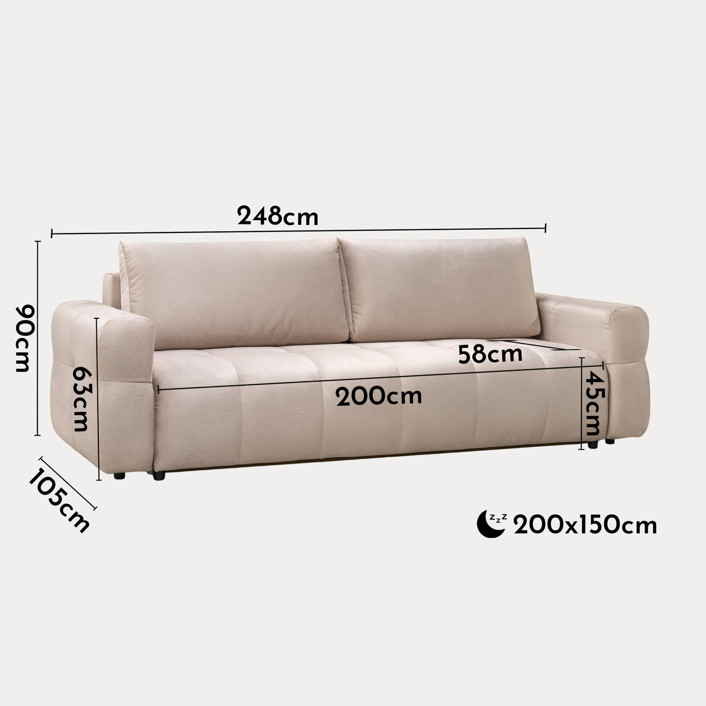NAOMI Canapé 3 places convertible avec coffre en tissu beige - Canapés convertibles - Mobilier Deco