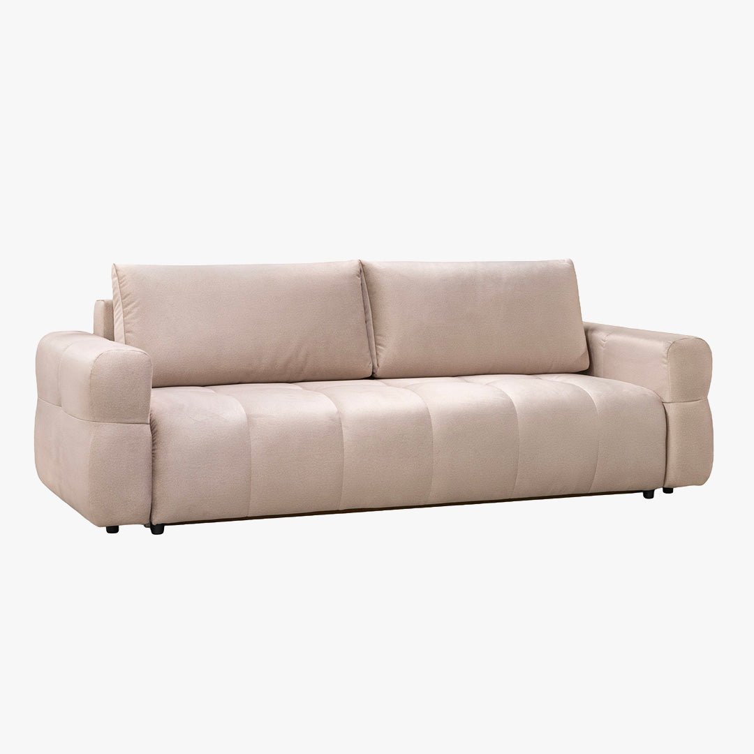 NAOMI Canapé 3 places convertible avec coffre en tissu beige - Canapés convertibles - Mobilier Deco
