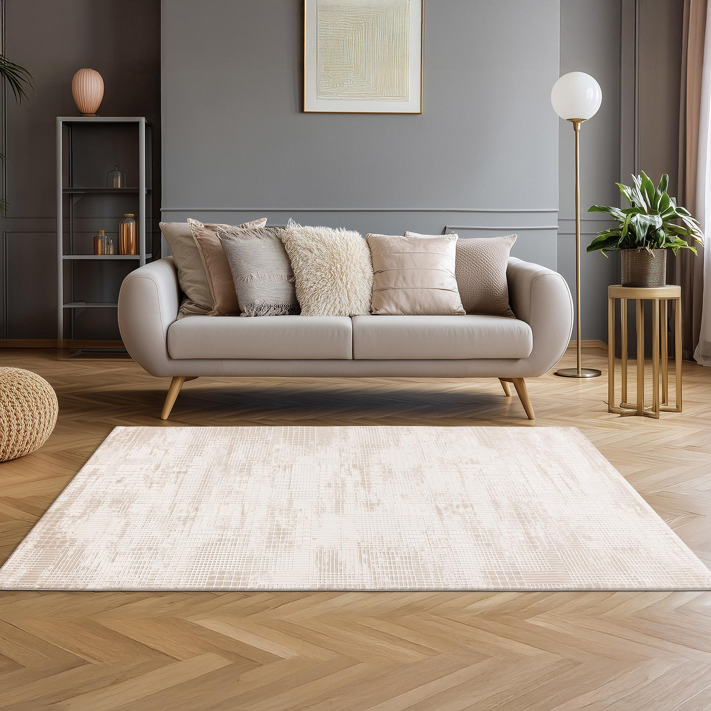 NAPOLI Tapis en tissu texturé beige - 160x230 cm - Tapis - Mobilier Deco