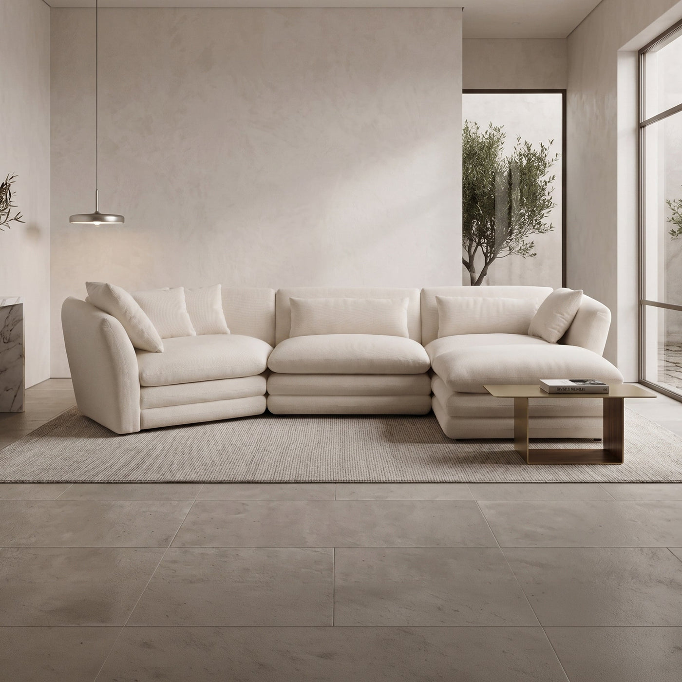 NATALIA Canapé d'angle modulable et réversible en tissu beige - Canapés d'angle - Mobilier Deco