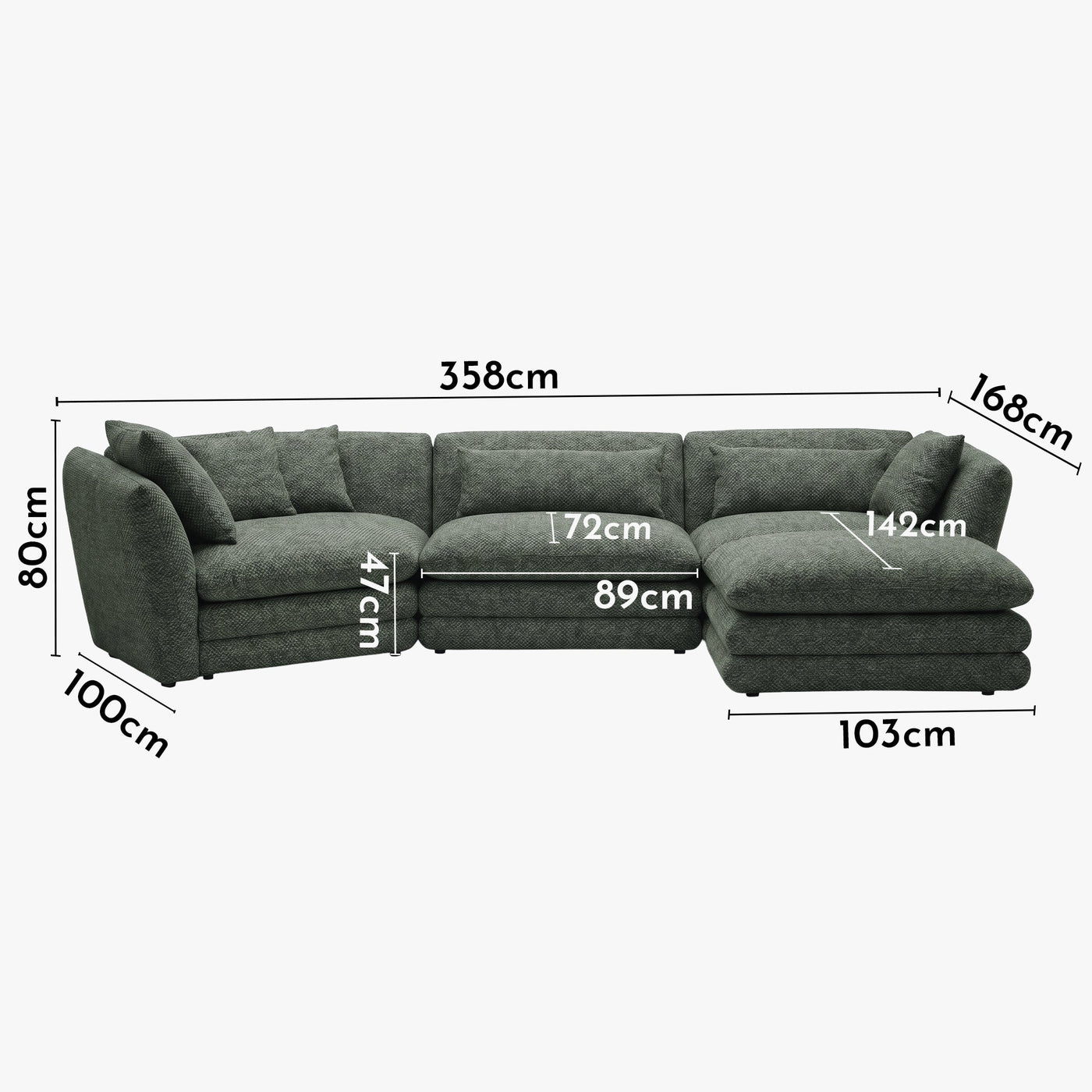 NATALIA Canapé d'angle modulable et réversible en tissu vert - Canapés d'angle - Mobilier Deco