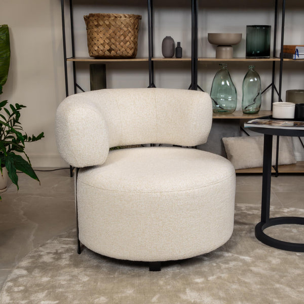 NAYA Fauteuil design en tissu beige et métal noir
